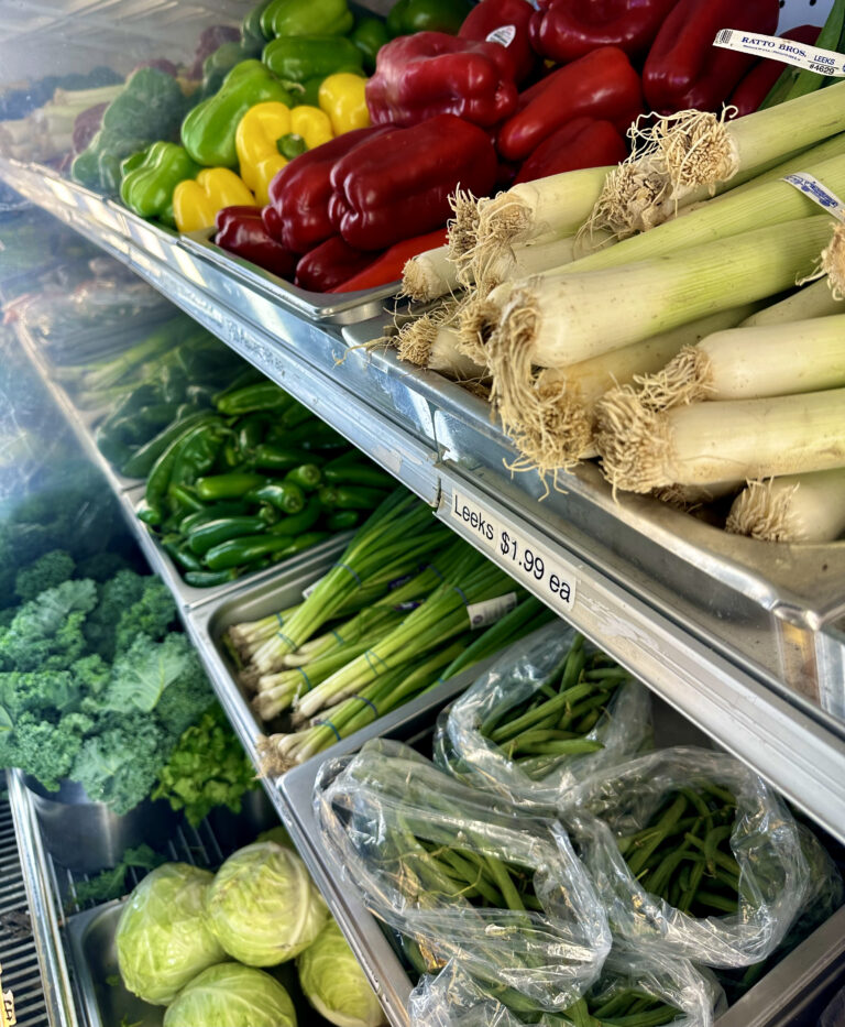 Assorted produce on shelves